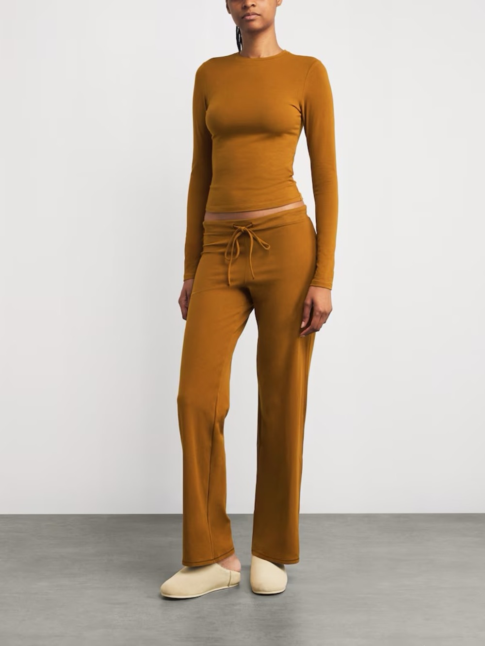 SKIMS Chai Cotton Jersey Straight Leg Lounge Pants Brown Neutral Small - Picture 2 of 6